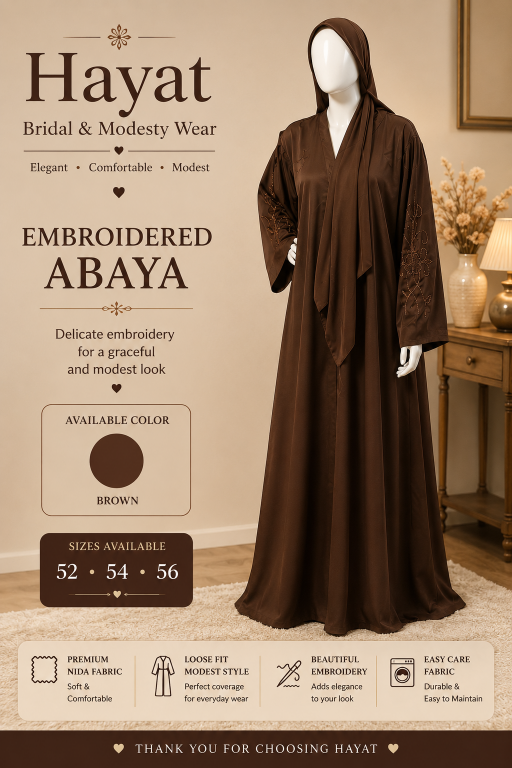 Brown embroidered abaya