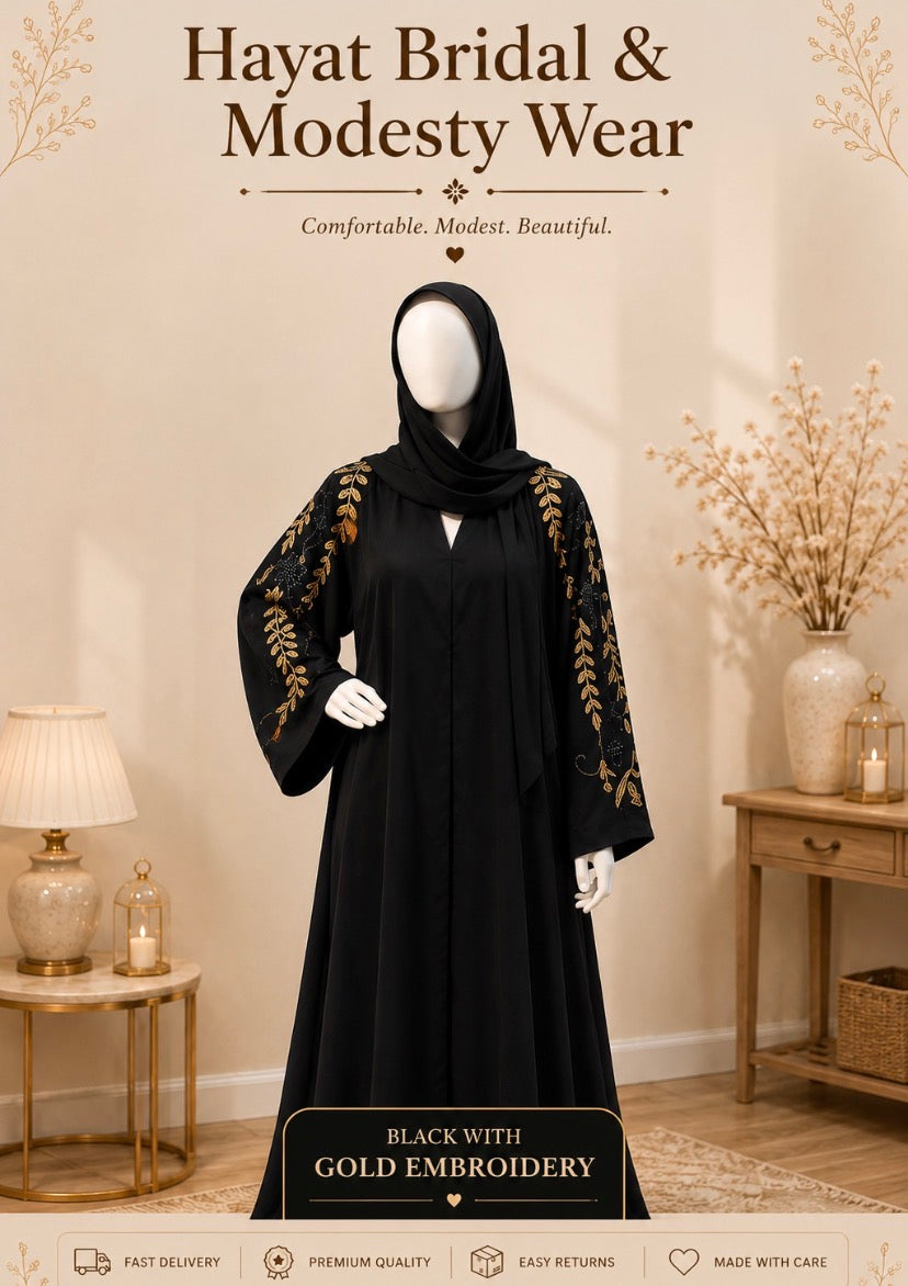 Black abaya with gold Embroidery
